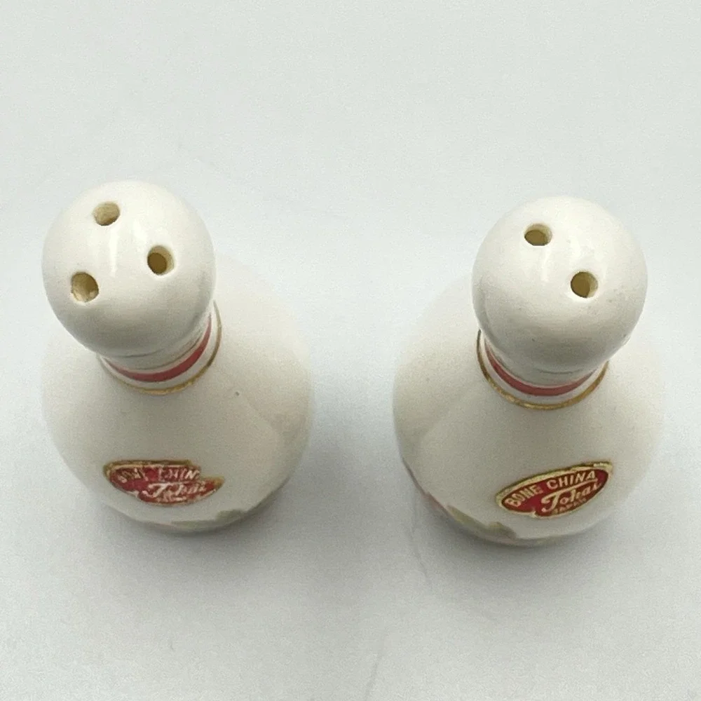Vintage 1950s Tokai Bone China Japan Bowling Pin Salt & Pepper Shakers Floral‎